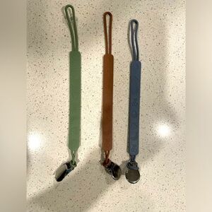 Set of Three Silicone Pacifier Clips with fruit print OS